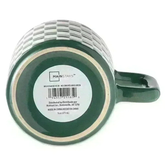 Checkered Ceramic Coffee Mug 16 oz Mainstays Green Classic Design Brand New - Picture 3 of 3